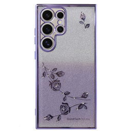 Чехол для Samsung Galaxy S24 Ultra, Glitter Flower, фиолетовый