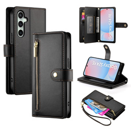 Откидной чехол для Samsung Galaxy S24 FE, Wallet Zipper Pocket, чёрный