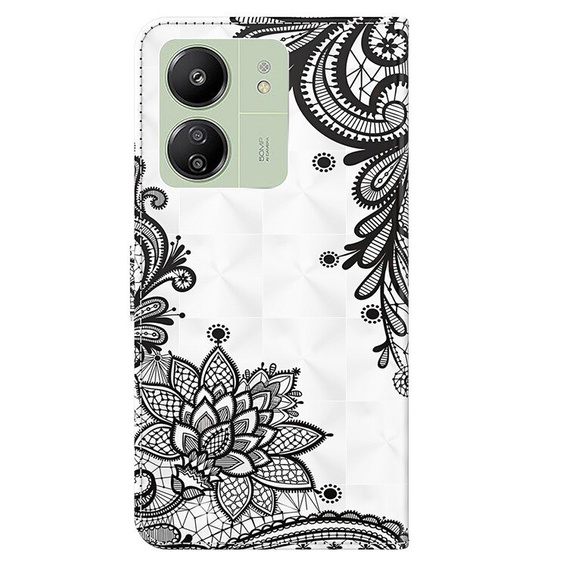 Откидной чехол для Xiaomi Redmi 13C / Poco C65, Wallet, Lace Flower белый
