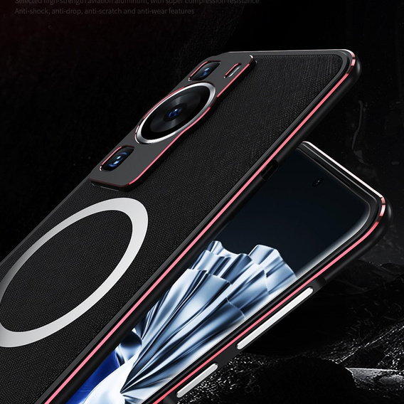 Чохол для Huawei P60 / P60 Pro магнітний металевий Magsafe, чорний / червоний
