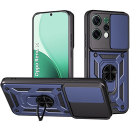 Бронированный чехол для Oppo Reno 14, с защитой камеры, с подставкой, синий