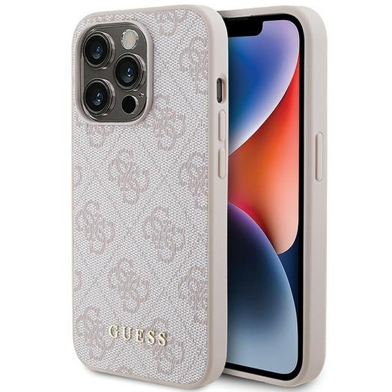 Чехол GUESS до iPhone 15 Pro Max, 4G Metal Gold Logo, розовый