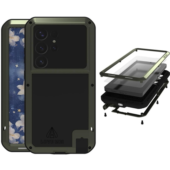 Чехол Love Mei до Samsung Galaxy S25 Ultra, armored with glass, зелёный