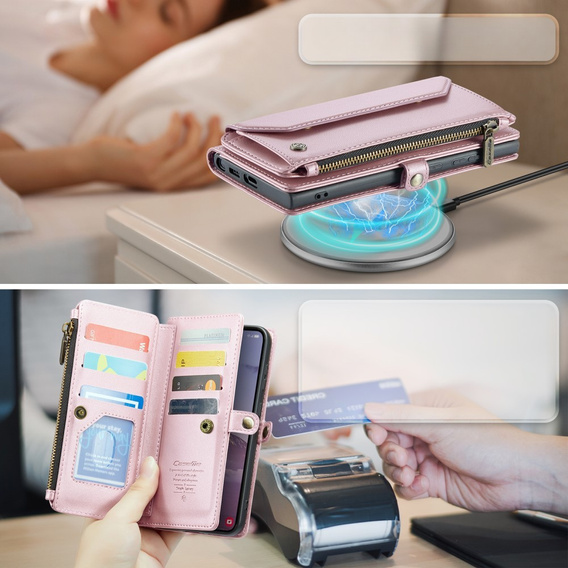 Чехол CASEME для Samsung Galaxy S24 FE, RFID Leather Wallet, с плечевым ремнем, розовый