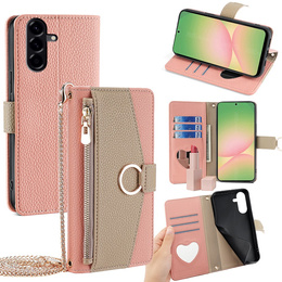 Чохол-книжка для Samsung Galaxy A56 5G, Wallet Zipper Pocket, з дзеркалом, рожевий
