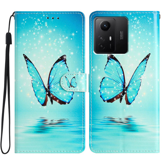 Откидной чехол для Xiaomi Redmi Note 12S, Wallet, butterfly, синий