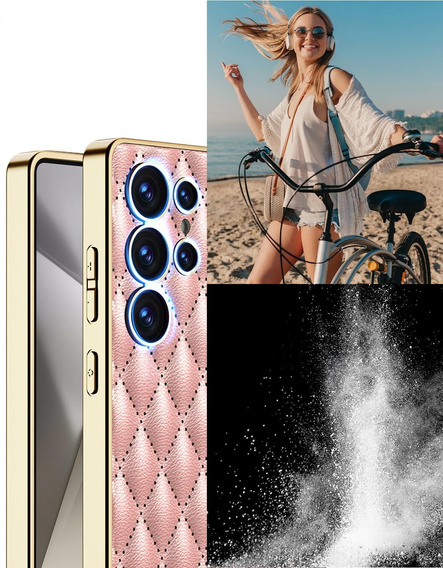 Чохол для Samsung Galaxy S25 Ultra, Leather Rhombus, рожевий