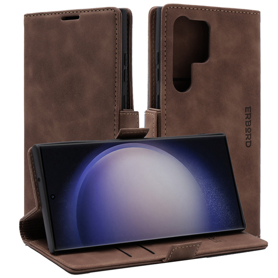 Чехол для Samsung Galaxy S23 Ultra, ERBORD Vintage, бумажник с клапаном, кофе