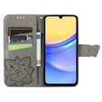 Откидной чехол для Samsung Galaxy A15, Butterfly, серый + 9H стекло 