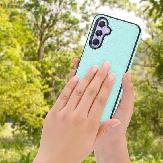 Кожаный чехол для Samsung Galaxy A25 5G, Lychee leather Case, синий + 9H стекло