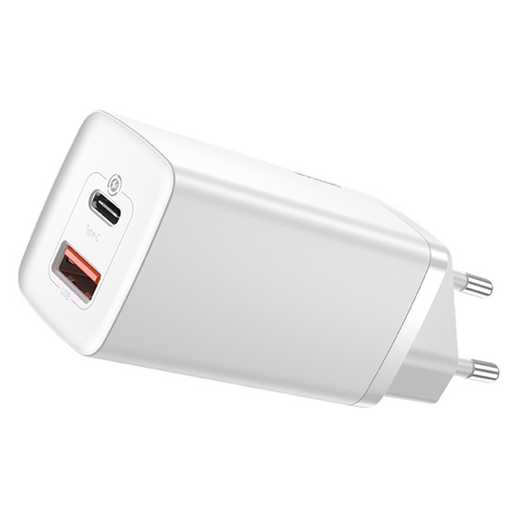 Мережевий зарядний пристрій Baseus GaN2 Lite 65 Вт USB-C + USB-A, білий (ЄС)