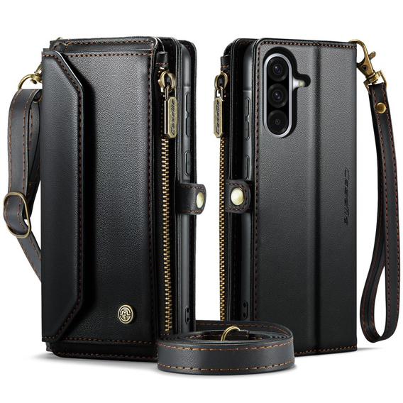 Чохол CASEME для Samsung Galaxy A56 5G, RFID Leather Wallet з плечовим ременем, чорний