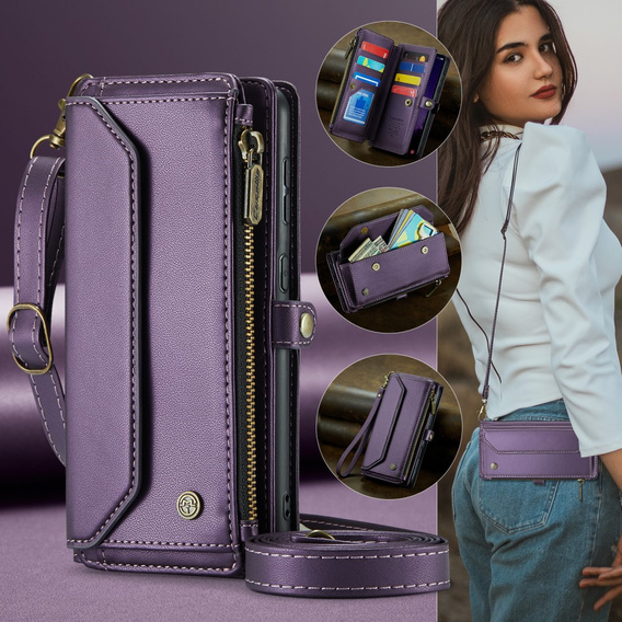 Чехол CASEME для Samsung Galaxy S24 FE, RFID Leather Wallet, с плечевым ремнем, фиолетовый