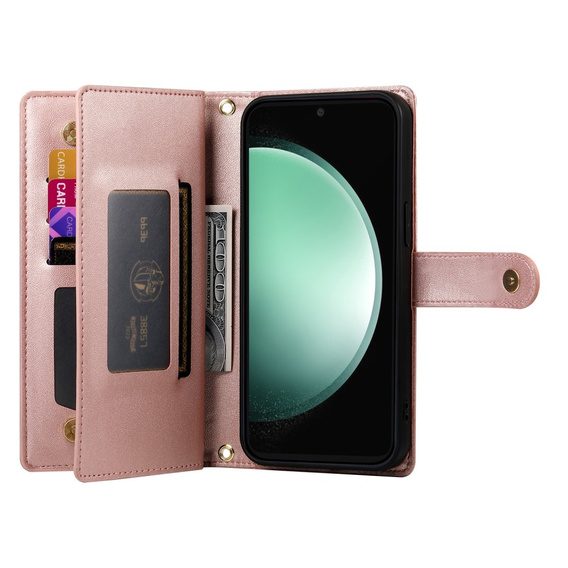 Откидной чехол для Samsung Galaxy S24 FE, Wallet Zipper Pocket, розовый