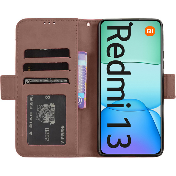Футляр з клапаном для Xiaomi Redmi 13, Card Slot, коричневий