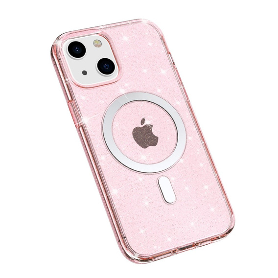 Чехол до iPhone 14, Dropproof MagSafe Glitter, розовый