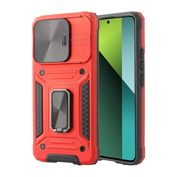 Бронированный чехол для Xiaomi Redmi Note 13 Pro 5G, CamShield Slide, красный + закаленное стекло 9H