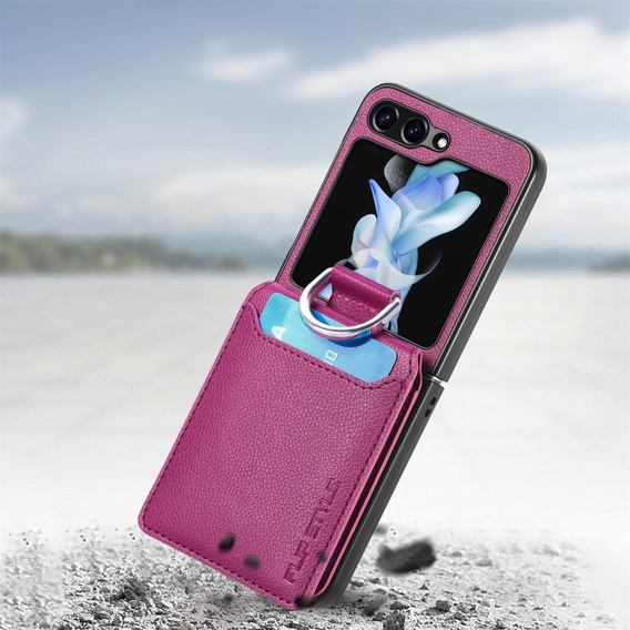 Чехол для Samsung Galaxy Z Flip7 FE / Z Flip6, Card Slot Ring Case, фиолетовый