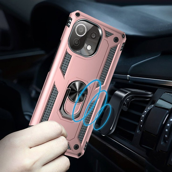 Бронированный Чехол до Xiaomi Mi 11 Lite / Mi 11 Lite 5G / 11 Lite 5G NE, Nox Case Ring, розовый rose gold