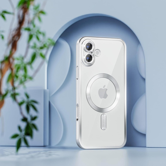 Чохол для iPhone 16 Plus, Electro MagSafe, сріблястий + Скло на екран