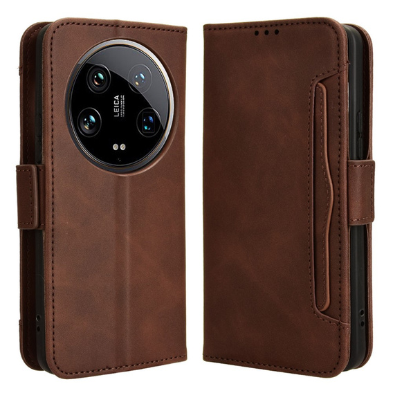 Футляр з клапаном для Xiaomi 14 Ultra, Card Slot, коричневий
