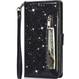 Откидной чехол для Samsung Galaxy A55, Wallet Zipper Pocket Glittery, чёрный
