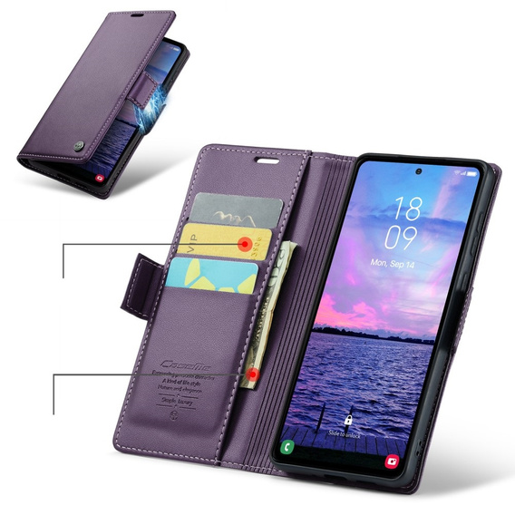 Откидной чехол для Samsung Galaxy S23 FE, CASEME Wallet, тёмно-фиолетовый + 9H стекло
