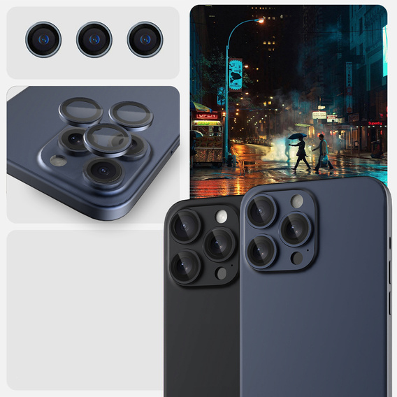 2x загартоване скло ERBORD OPTIK Pro для камери iPhone 16 Pro/16 Pro Max / 15 Pro/15 Pro Max/14 Pro/14 Pro Max, титановий синій