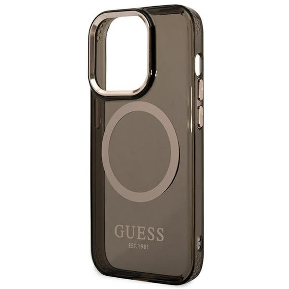Чехол GUESS до iPhone 14 Pro Max, Gold Outline Translucent MagSafe, чёрный