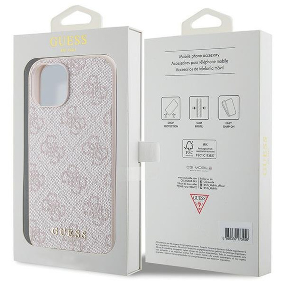 Чехол GUESS до iPhone 15, 4G Metal Gold Logo, розовый