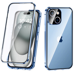 Чехол для iPhone 15 Plus, Magnetic Dual Glass, синий