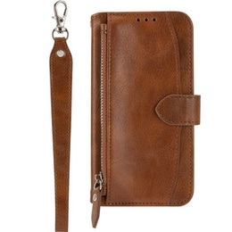 Чохол-книжка для Samsung Galaxy A54 5G, Wallet Zipper Pocket, з плечовим ременем, коричневий
