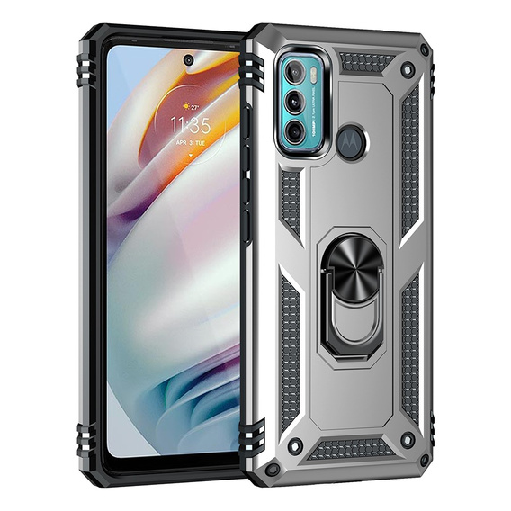 Бронированный Чехол до Motorola Moto G60, Nox Case Ring, серебряный