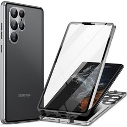 Чехол для Samsung Galaxy S24 Ultra, Magnetic Dual Glass, серебряный