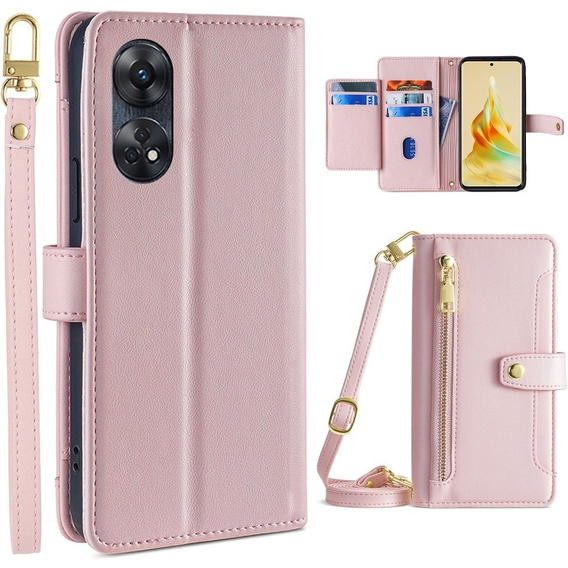 Откидной чехол для Oppo Reno8 T 4G, Wallet Zipper Pocket, розовый