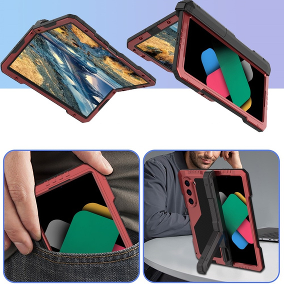 Бронечохол для Samsung Galaxy Z Fold6 5G, алюмінієвий, з підставкою та місцем для стилуса, червоний