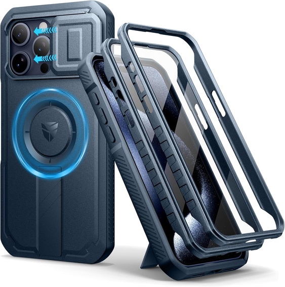 Бронированный чехол для iPhone 15 Pro Max, Dexnor CamProtect MagSafe, темно-синий (Две рамки)