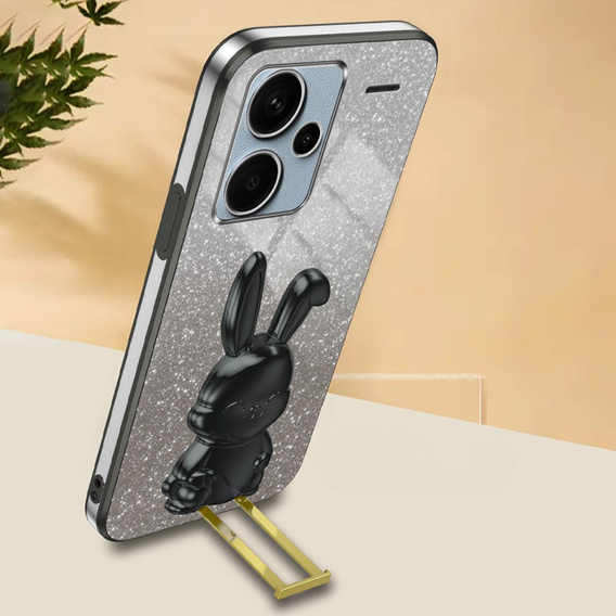 Чохол для Xiaomi Redmi Note 13 Pro+, Glitter Rabbit, з висувною підставкою, чорний