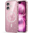 Чохол для iPhone 16, ERBORD Glitter MagSafe, рожевий + Скло для екрану