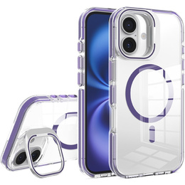 Чехол для iPhone 17, для MagSafe, с подставкой, прозрачный с фиолетовыми вставками