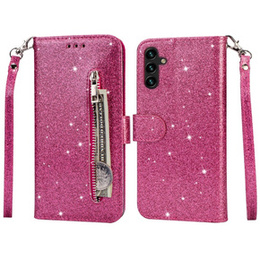 Откидной чехол для Samsung Galaxy A35 5G, Wallet Zipper Pocket Glittery, розовый
