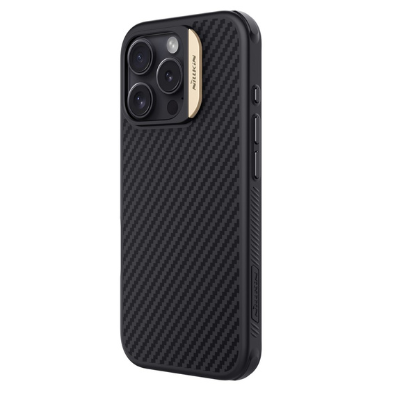 Чохол для iPhone 16 Pro, броньований Nillkin, Carbon Fiber, для Magsafe, золотий