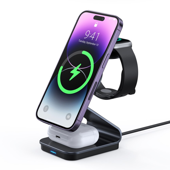 Индуктивное зарядное устройство ERBORD 3-в-1 для смартфона, Apple Watch и AirPods 2 / 3 / Pro, черное