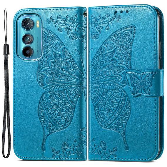 Откидной чехол для Motorola Edge 30, Butterfly, синий