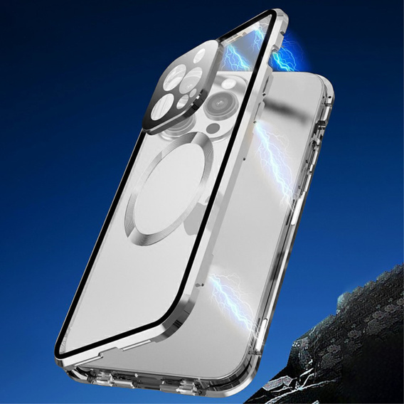 Магнітний чохол Dual Glass MagSafe для iPhone 15 Pro Max, сріблястий