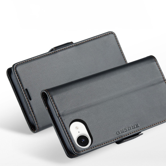 Чехол для Iphone 16E, ERBORD Glossy Litchi, кошелек с клапаном, чёрный