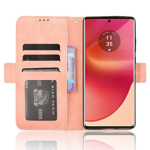 Футляр з клапаном для Motorola Edge 50 Fusion 5G, Card Slot, рожевий