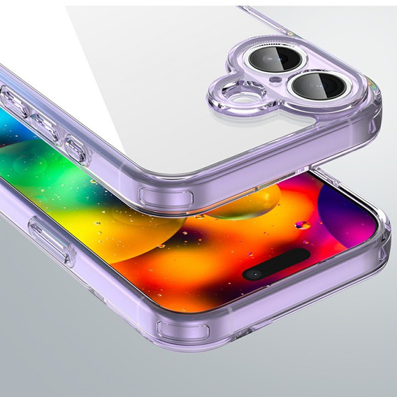 Чехол для iPhone 17, с крышкой камеры, прозрачный с фиолетовыми боками