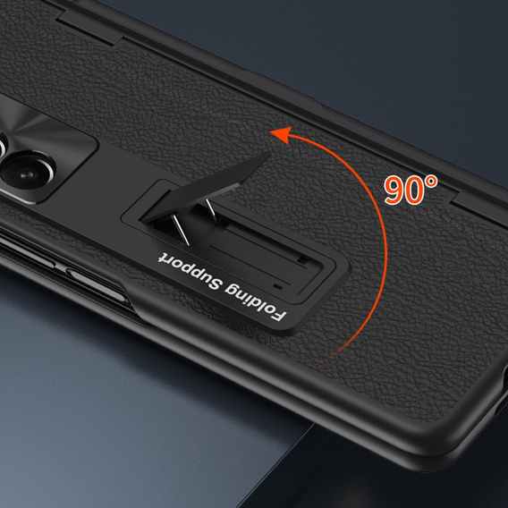 Чехол для Samsung Galaxy Z Fold 5 5G, с подставкой, стеклом и стилусом, кожаный, черный