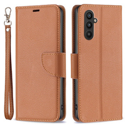 Откидной чехол для Samsung Galaxy A25 5G, Wallet Litchi Leather, коричневый + 9H стекло